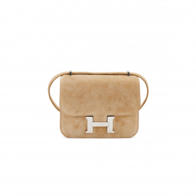 HERMES MASTER CONSTANCE 18 BEIGE VEAU DOBLIS SUEDE PALLADIUM HARDWARE (18*15*4cm)